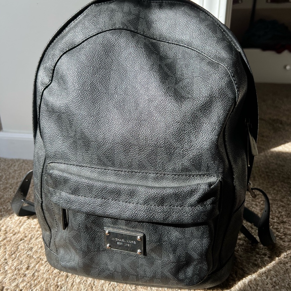 Black Leather Michael Kors MK Backpack